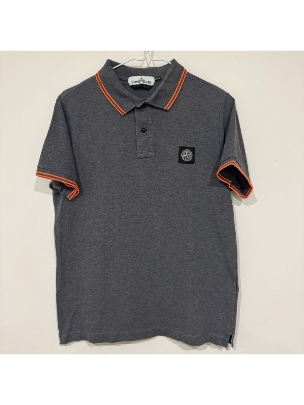 Stone Island Grey Orange Tipped Pique Stretch Cotton Polo Shirt Size M Slim Fit